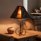 Wrapped Iron Table Lamp with Tin and Colored Glass Shade