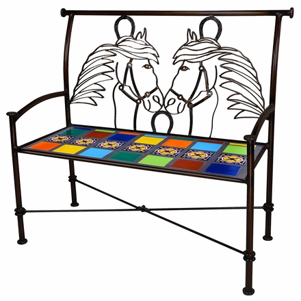 Wrought Iron Bench with Horses