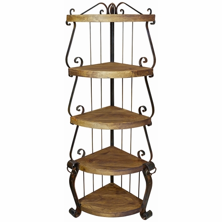 Wrought Iron Rustic Wood Corner Shelf