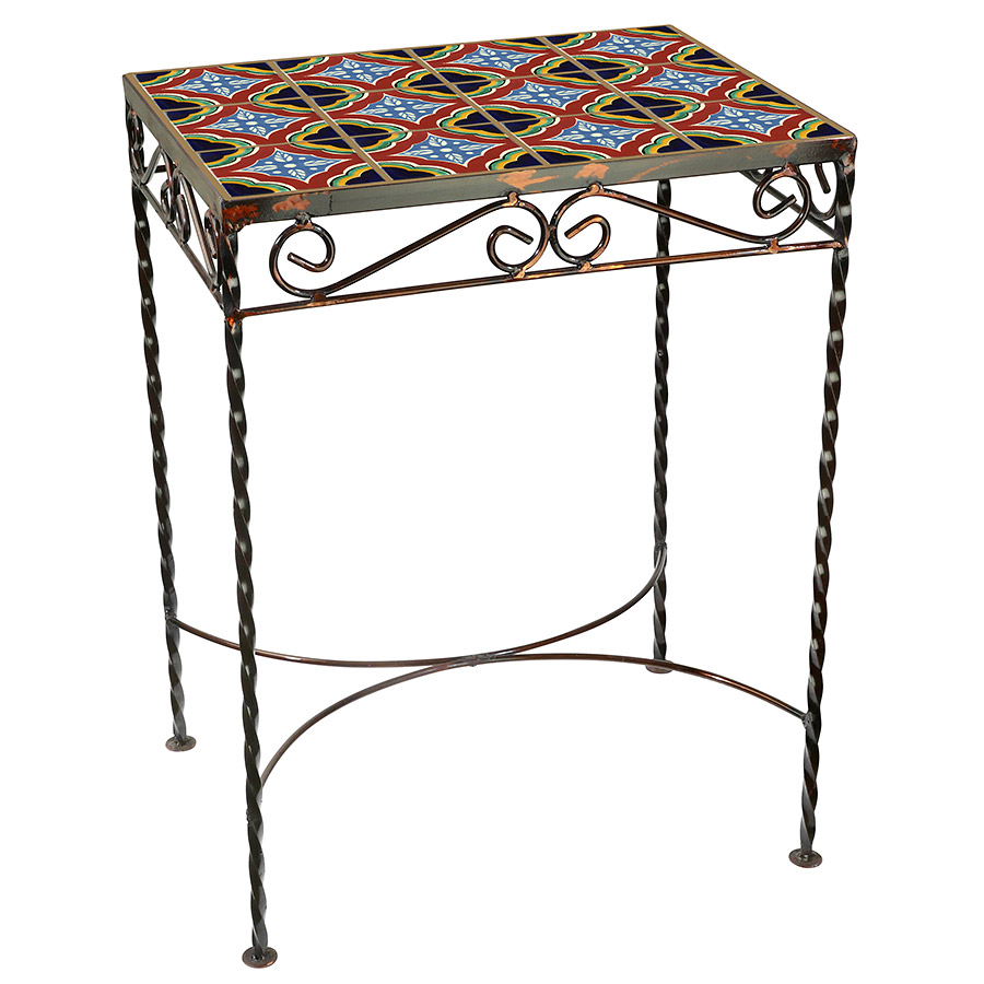 Mexican Tile Wrought Iron Side Table Patio Decor