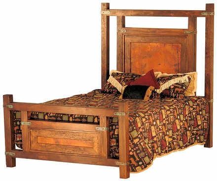 Wyoming Rustic Wood and Copper Panel Bed -Queen