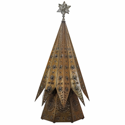XL Aged Tin Fluted Christmas Tree Lamp with Marbles - 46