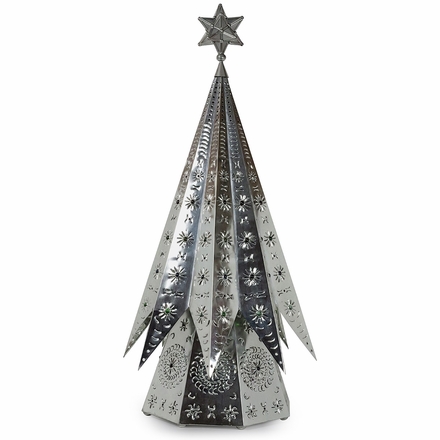 XL Natural Tin Fluted Christmas Tree Lamp with Marbles - 46