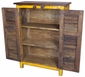 Yellow Painted Wood Cabinet with Multi-Color Slat Doors