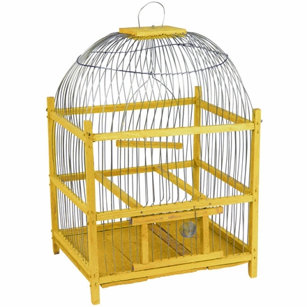 Yellow Wooden Bird Cage - Round Top