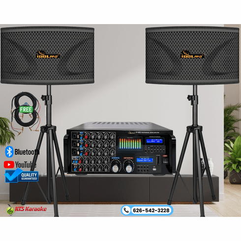 <font color=" blue">"ASCOMBO13"</font>IDOLpro IP-4000 3000W Mixing Amplifier and Dual 10" 2400W Speakers with Bass Booster and Stands Karaoke Combo <font color=" red">Free Gifts</font> 