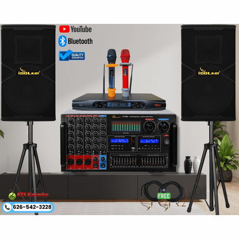 <font color=" blue">"ASM20" </font>IDOLmain 8000W Mixing Amplifier With Digital Optical Input For Smart TV Plus 1800W Loudspeakers, Dual Smart Wireless Microphones Home Karaoke System  