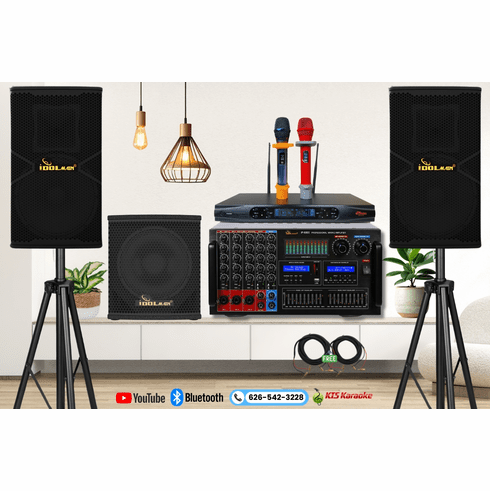 <font color=" blue">"ASM20" </font>IDOLmain 8000W Mixing Amplifier With Digital Optical Input For Smart TV Plus 1800W Loudspeakers, Dual Smart Wireless Microphones Home Karaoke System  