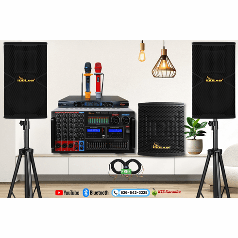 <font color=" blue">"ASM20" </font>IDOLmain 8000W Mixing Amplifier With Digital Optical Input For Smart TV Plus 1800W Loudspeakers, Dual Smart Wireless Microphones Home Karaoke System