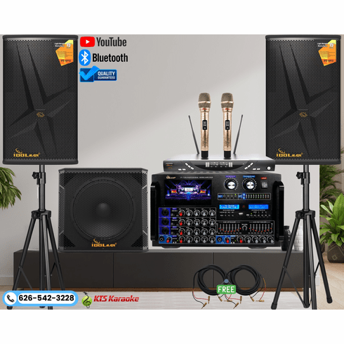 <font color=" blue"> "ASM24" </font>IDOLmain 8000W Mixing Amplifier, Loudspeakers,Dual Wireless Microphones Karaoke System W/ Optical, HDMI, Recording, Bluetooth& Deep Bass 15" 1500W Subwoofer<sup> <font color=" red">Free Gifts</font>  </sup> 
