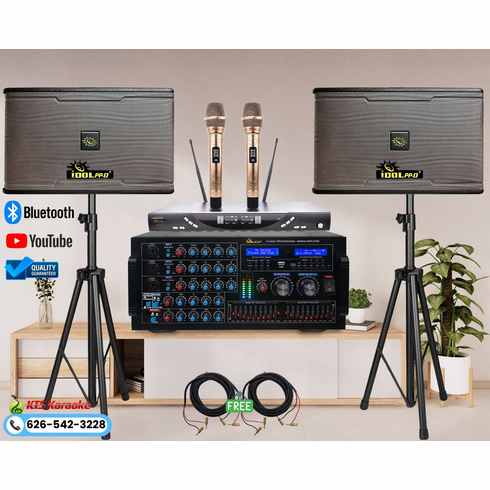 <font color=" blue">"ASM25" </font> IDOLpro 6000W Perfect Home Karaoke System With Dual Luxury Wireless Microphones, 1200W Speakers