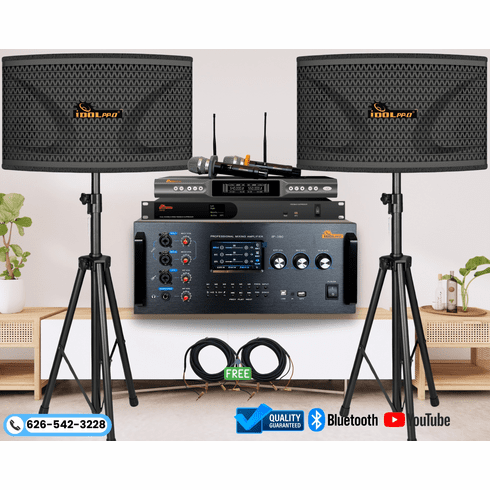<font color=" blue">"ASM31"</font> IDOLpro IP-380 5000Watts Digital Touch Screen Mixing Amplifier, High Tech Microphones with Feedback Controller, Plus 12" 2400Watts Speaker Home Karaoke System 
