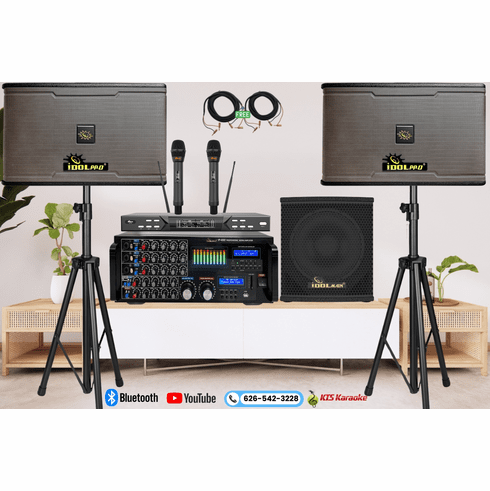 <font color=" blue">"ASM33" </font>1200W Speaker with 3000W Bluetooth Mixing Amplifier Plus Dual Wireless Microphones Karaoke System <sup> <font color=" RED">Free gifts</font></font></sup>