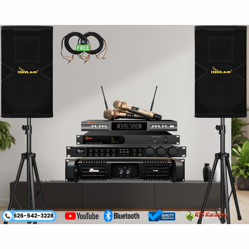 <font color=" blue">"ASM34"</font> IDOLpro High Sound Quality Professional Home Karaoke System With Loudspeakers, Power Amplifier, Mixer, Feedback Supressor, Wireless Micrphones