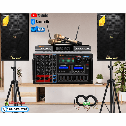<font color=" blue">"ASM39"</font> IDOLmain 8000W Latest Mixing Amplifier IP-6800 With Dual 4000W 12" Loudspeakers And UHF-X2D Wireless Microphones W/ Vocal Support Karaoke System<sup> <font color=" red">Free Gifts</font></sup>