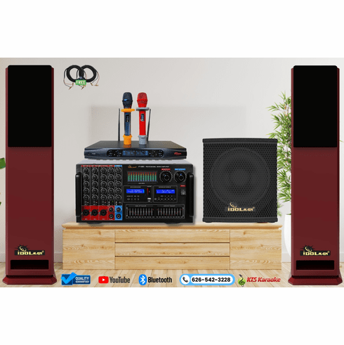 <font color=" blue">ASM50</font> Best Home Professional Karaoke System With Full set of Floor Speakers, Subwoofer, Dual Microphones, and Console Mixing Amplifier