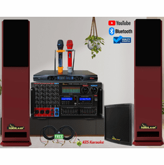 <font color=" blue">ASM50</font> Best Home Professional Karaoke System With full set of Floor Speakers, Dual Microphones, Subwoofer and Console Mixing Amplifier