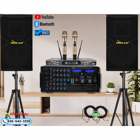 <font color=" blue">"ASM7" </font>IDOLmain 6000W IP-5900 Professional Karaoke Mixing Amplifier With Bluetooth, 1800W IPS-P18 Speakers and Dual Anti Noise Wireless Microphone Complete Karaoke System