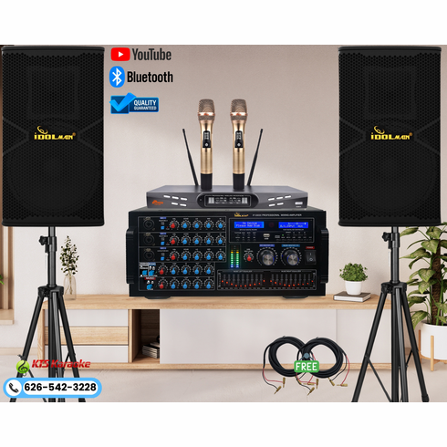 <font color=" blue">"ASM7" </font>IDOLmain 6000W IP-5900II Professional Karaoke Mixing Amplifier With Bluetooth, 1800W IPS-P18 Speakers and Dual Anti Noise Wireless Microphone Complete Karaoke System