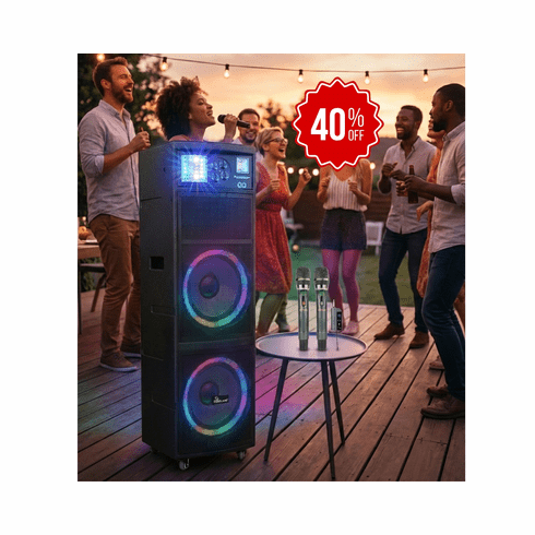 IDOlmain IPS-DJ07II Portable Bluetooth Karaoke Super-Bass Speaker With Dual Wireless Microphone, Optical Input And Multi-Effect DJ Light <font color=" red"><b>Opened Box</b></font>