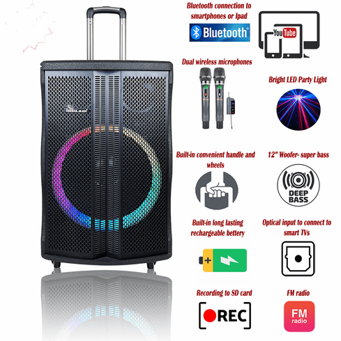 IDOLmain IPS-DJ09 Professional Bluetooth Portable Rechargeable Party Speaker With Dual Wireless Microphones, Vocal Cancellation, Voice Changer, Indoor| Outdoor Effects   