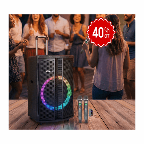 IDOLmain IPS-DJ09 Professional Bluetooth Portable Rechargeable Party Speaker With Dual Wireless Microphones, Vocal Cancellation, Voice Changer, Indoor| Outdoor Effects <font color=" red"><b>Opened Box </b></font>