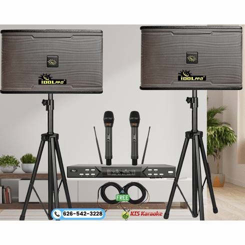 <font color=" blue">"SMC1"</font>IDOLpro 1200W Karaoke Vocal Speakers Plus UHF-580 Dual Wireless Microphone Karaoke Combo