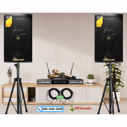 <font color=" blue">"SMC4"</font> IDOLmain 4000W IPS-P19 Loudspeakers With Dual High-End Wireless Microphones UHF-X2D Karaoke System