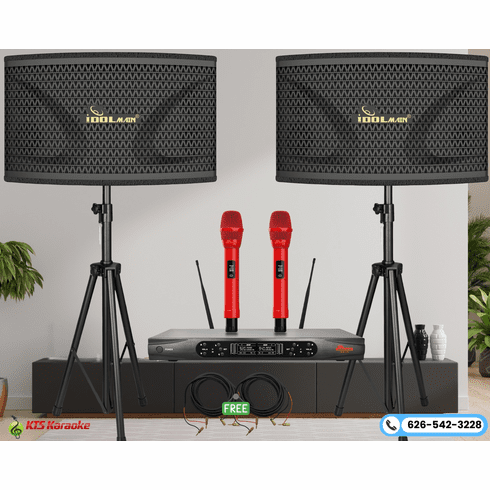 <font color=" blue">"SMC6"</font> IDOLmain 4000W 12" Speakers IPS-20 With Dual High Tech Wireless Microphones UHF-X1Red Karaoke Combo