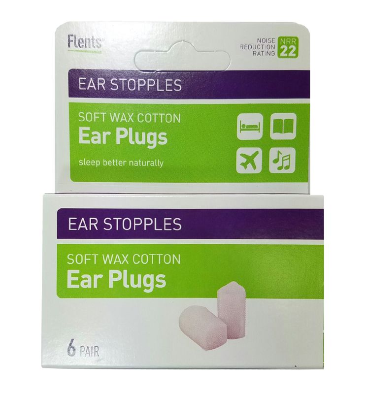 Flents Ear Stopples Ear Plugs (NRR 22) (Pack of 6 Pairs) Moldable Wax
