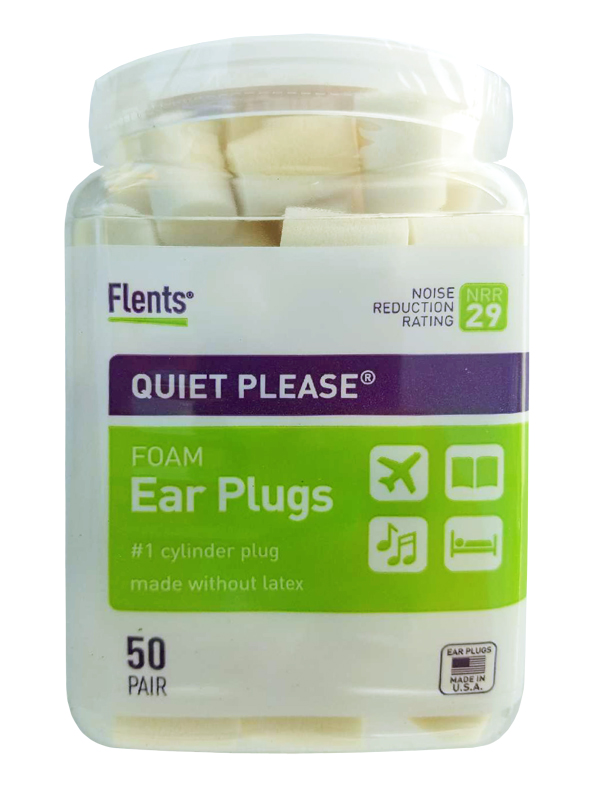 Flents Quiet! Please PVC Foam Ear Plugs (NRR 29) (Bottle of 50 Pairs) Consumer Packaged Foam
