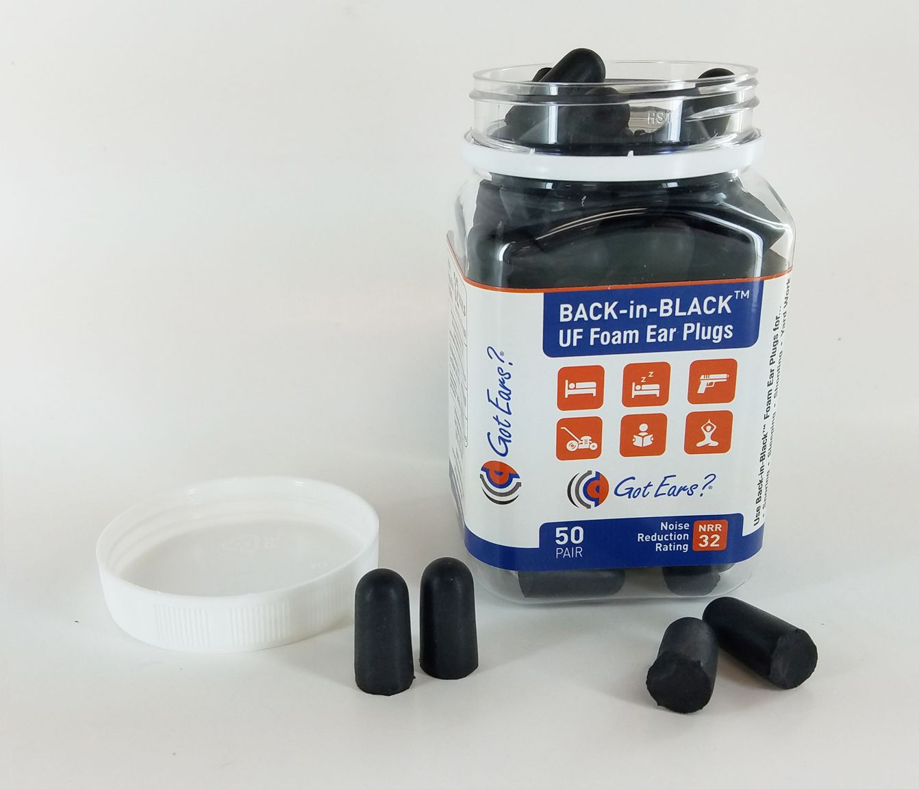 Got Ears? Back in Black UF Foam Ear Plugs - 50 Pair Bottle (NRR 32 ...