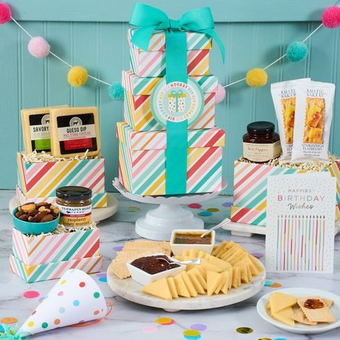 Birthday Celebration Cheese and Cracker Tower