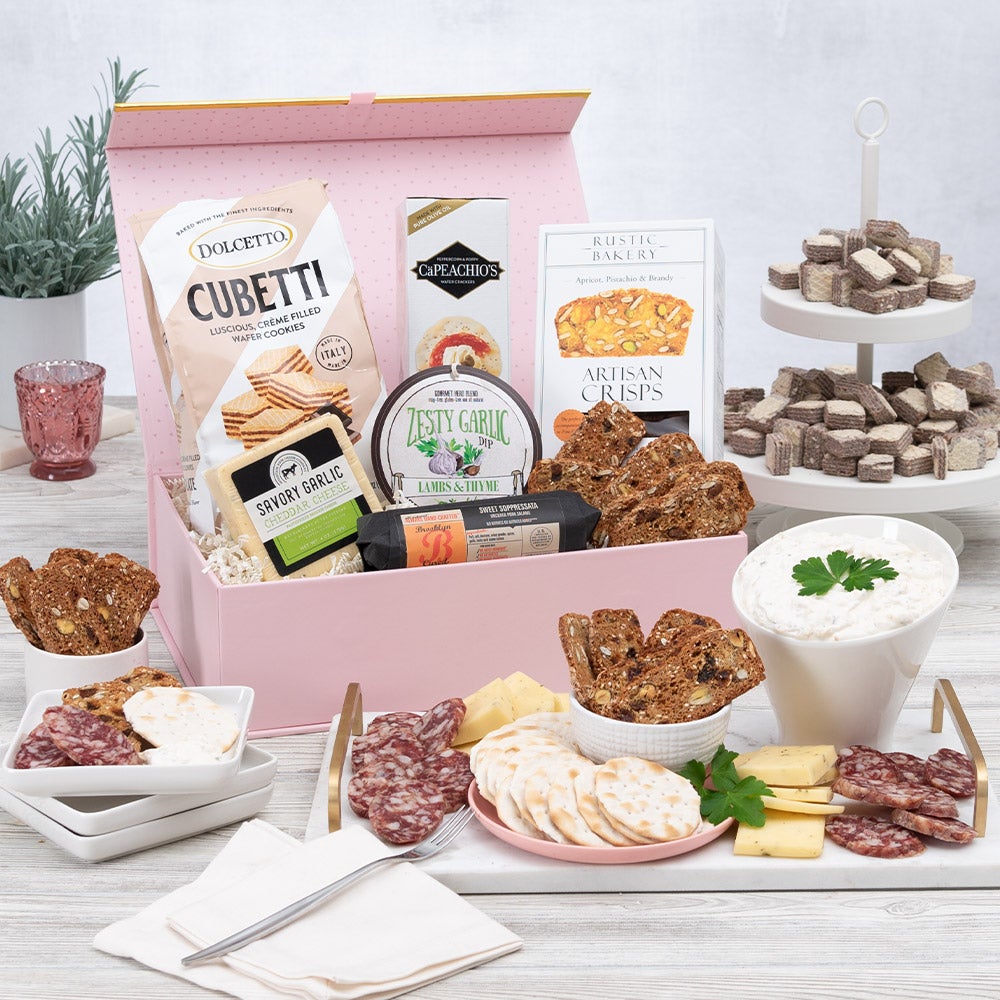 Gourmet Cheese and Cracker Gift Box Pink