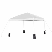 10'X10' WHITE POP UP EVENT STRAIGHT LEG CANOPY TENT WITH SANDBAGS AND WHEELED CASE: <font color=green>FREE SHIPPING!</font>