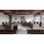 11-PERSON COUNCIL CHAMBERS DESK HORSESHOE/STRAIGHT SHAPED: <a href="mailto:tom@ergonomichome.com"> >Click to email for a quote.< </a>