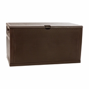 120 GALLON PLASTIC DECK BOX - OUTDOOR WATERPROOF STORAGE BOX FOR PATIO CUSHIONS, GARDEN TOOLS AND POOL TOYS, BROWN <font color=green>FREE SHIPPING!</font>