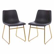 18 INCH DINING TABLE HEIGHT CHAIR, MID-BACK SLED BASE DINING CHAIR IN DARK GRAY LEATHERSOFT WITH GOLD FRAME, SET OF 2: <font color=green>FREE SHIPPING!</font>