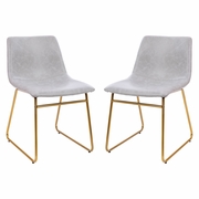 18 INCH DINING TABLE HEIGHT CHAIR, MID-BACK SLED BASE DINING CHAIR IN LIGHT GRAY LEATHERSOFT WITH GOLD FRAME, SET OF 2: <font color=green>FREE SHIPPING!</font>