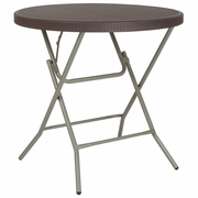 2.6-FOOT ROUND BROWN RATTAN PLASTIC FOLDING TABLE: <font color=green>FREE SHIPPING!</font>