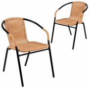 2 PACK BEIGE RATTAN INDOOR-OUTDOOR RESTAURANT STACK CHAIR: <font color=green>FREE SHIPPING!</font>
