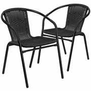 2 PACK BLACK RATTAN INDOOR-OUTDOOR RESTAURANT STACK CHAIR: <font color=green>FREE SHIPPING!</font>
