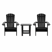 2 PACK CHARLESTOWN ALL-WEATHER POLY RESIN FOLDING ADIRONDACK CHAIRS WITH SIDE TABLE IN BLACK: <font color=green>FREE SHIPPING!</font>