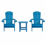 2 PACK CHARLESTOWN ALL-WEATHER POLY RESIN FOLDING ADIRONDACK CHAIRS WITH SIDE TABLE IN BLUE: <font color=green>FREE SHIPPING!</font>