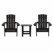 2 PACK CHARLESTOWN ALL-WEATHER POLY RESIN WOOD ADIRONDACK CHAIRS WITH SIDE TABLE IN BLACK: <font color=green>FREE SHIPPING!</font>