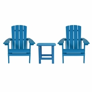 2 PACK CHARLESTOWN ALL-WEATHER POLY RESIN WOOD ADIRONDACK CHAIRS WITH SIDE TABLE IN BLUE: <font color=green>FREE SHIPPING!</font>