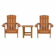 2 PACK CHARLESTOWN ALL-WEATHER POLY RESIN WOOD ADIRONDACK CHAIRS WITH SIDE TABLE IN TEAK: <font color=green>FREE SHIPPING!</font>