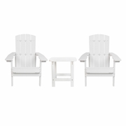 2 PACK CHARLESTOWN ALL-WEATHER POLY RESIN WOOD ADIRONDACK CHAIRS WITH SIDE TABLE IN WHITE <font color=green>FREE SHIPPING!</font>