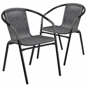 2 PACK GRAY RATTAN INDOOR-OUTDOOR RESTAURANT STACK CHAIR: <font color=green>FREE SHIPPING!</font>