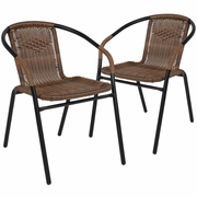 2 PACK MEDIUM BROWN RATTAN INDOOR-OUTDOOR RESTAURANT STACK CHAIR: <font color=green>FREE SHIPPING!</font>